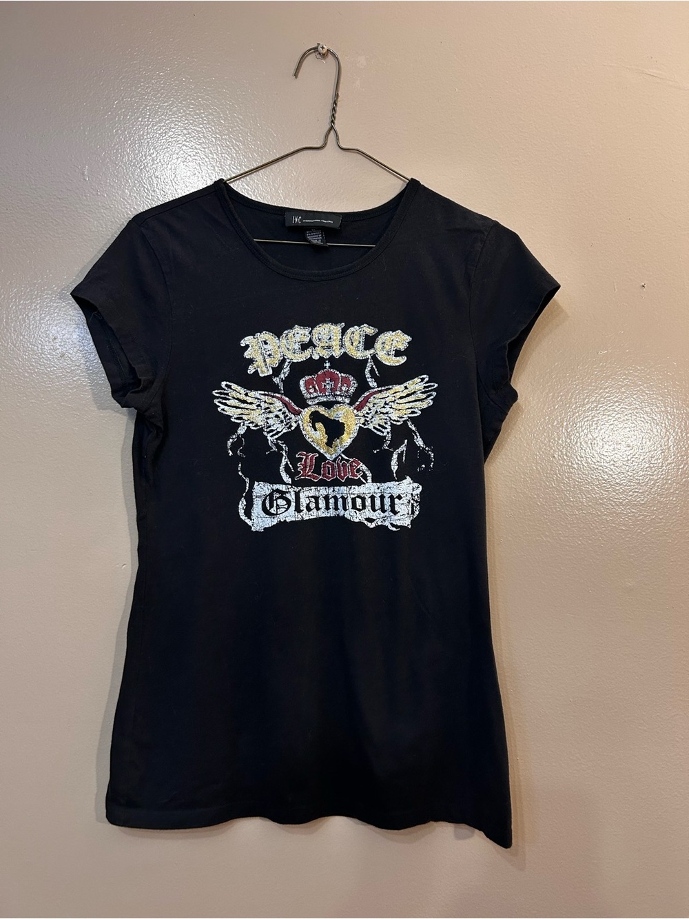 International Concepts Black Graphic 'Peace Love Glamour' Tee